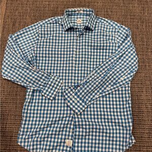 Peter Millar 100% Cotton Teal and White Plaid Shirt